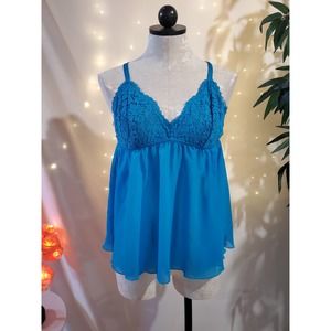 Soma NWT Shimmer Floral Lace Blue Teddy Womens Size M Babydoll Cross Strap Cami